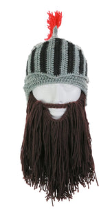 Red Tassel Cosplay Roman Knight Knit Helmet Men Cap Original Barbarian Handmade Winter Warm Beard Hats Funny Beanies Party Gifts