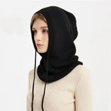 Winter Womens Hats Unisex Knitted Hooded Neck Collar Cap Beanie For Men & Women Drawstring One-Piece Hats Warmer Balaclava Cap