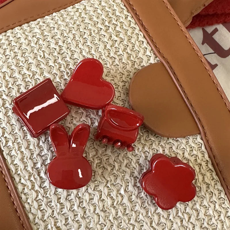 2pcs New Year's Red Festival Mini Hair Clip Retro Red Edge Clip Cute Girl Heart Liu Hai Clip Princess Head Clip Headpiece