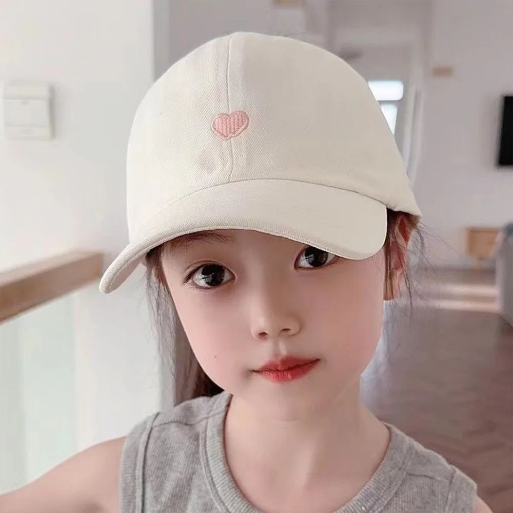 Love Heart Kids Baseball Caps Adjustable Large Brim Sun Hat Solid Color Hollow High Ponytail Caps for Boys Girls