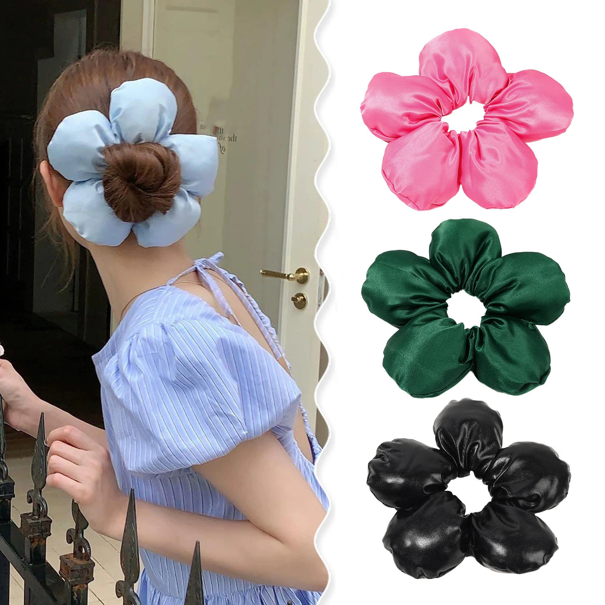 Extra Large Flower Elastic Hair Tie For Women Solid Color Rubber Bands Headband Scrunchie Ponytail Holder Hair Accessories