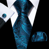 Noverlty Teal Silk Necktie For Men Solid Luxury Brand Suit Pocket Square Cufflinks High Quality Tie Set Wedding Party Barry.Wang