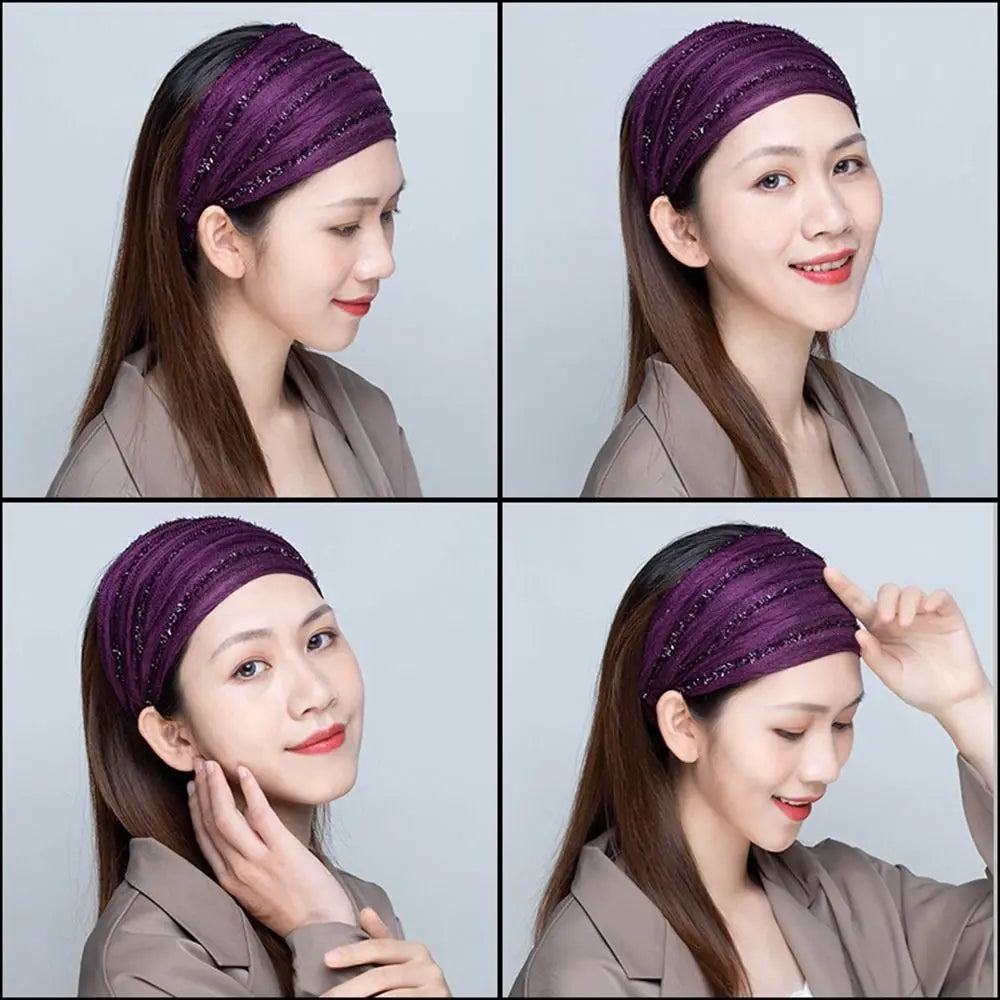 White Hair Elastic Hair Band Sequin Shiny Cloth Mother Hair Hoop Women Headband Korean Headwear Wide Hair Band Mesh Hairbands