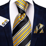 2022 New Design Yellow Gold Paisley Fashion Brand Tie for Men Wedding Party Necktie Handky Cufflinks Gift Wholesale Hi-Tie