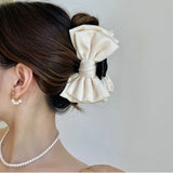 Elegant Women Bow Hair Claw Clips Double-Sided Large Satin Shark Hair Claw Solid Bowknot Hairpins Barrettes Hair Accessories