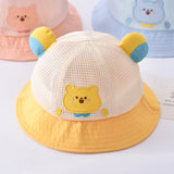 Summer Breathable Mesh Baby Hat Cute Bear Infant Boy Girl Bucket Hats Korean Cartoon Toddler Kids Casual Fisherman Cap