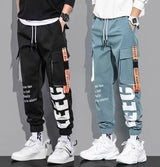 Classic Streetwear Casual Pants Men Ribbons Harem Jogging Pants Male Slim Fit Spring Cargo Pants Multi-Pockets Women Trouser J7