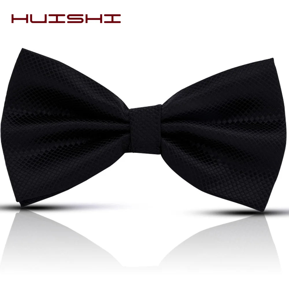 HUISHI Bowtie Mens Tie Solid Check Fashion Bowties Banquet Wedding Black Gold Red Green Pink Blue White Classic Bow Ties For Men