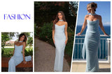 Suninheart Elegant Women 2 Piece Dress Set 2023 Maxi Wedding Guest Dress Lace Up Crop Top and Maxi Skirt Set Formal Event Dress