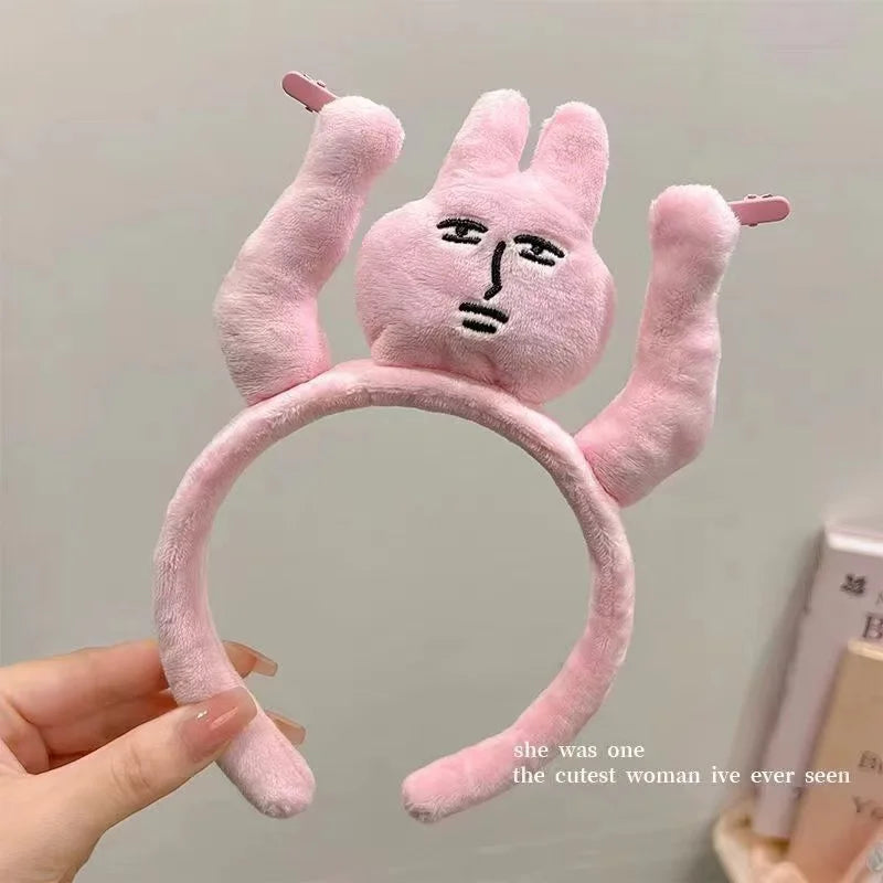 Funny Pink Bunny Headbands Grab Hair Cartoon Headdress Cosplay Anime Muscle Rabbit Halloween Party Costumes Accessories Gifts