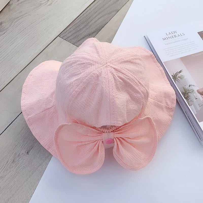 Sweet Baby Summer Hat for Girls Cotton Fruit Print Kids Bucket Hats Bowknot Princess Children Sun Cap Beach Travel 1-3Y