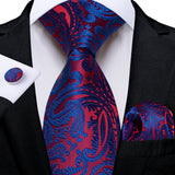 2023 New Blue Ties for Men Luxury Paisley Striped Check Silk Polyester Men's Wedding Party Necktie Accessories Handkerchief Gift