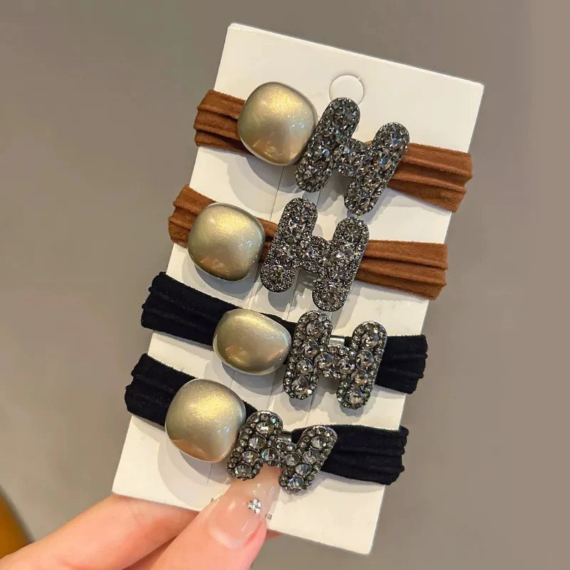 Exquisite Rhinestone Letter H Hair Rope Non-slip Ponytail Hair Rubber Band High Elastics Hair Ties for Women Girl Accessories