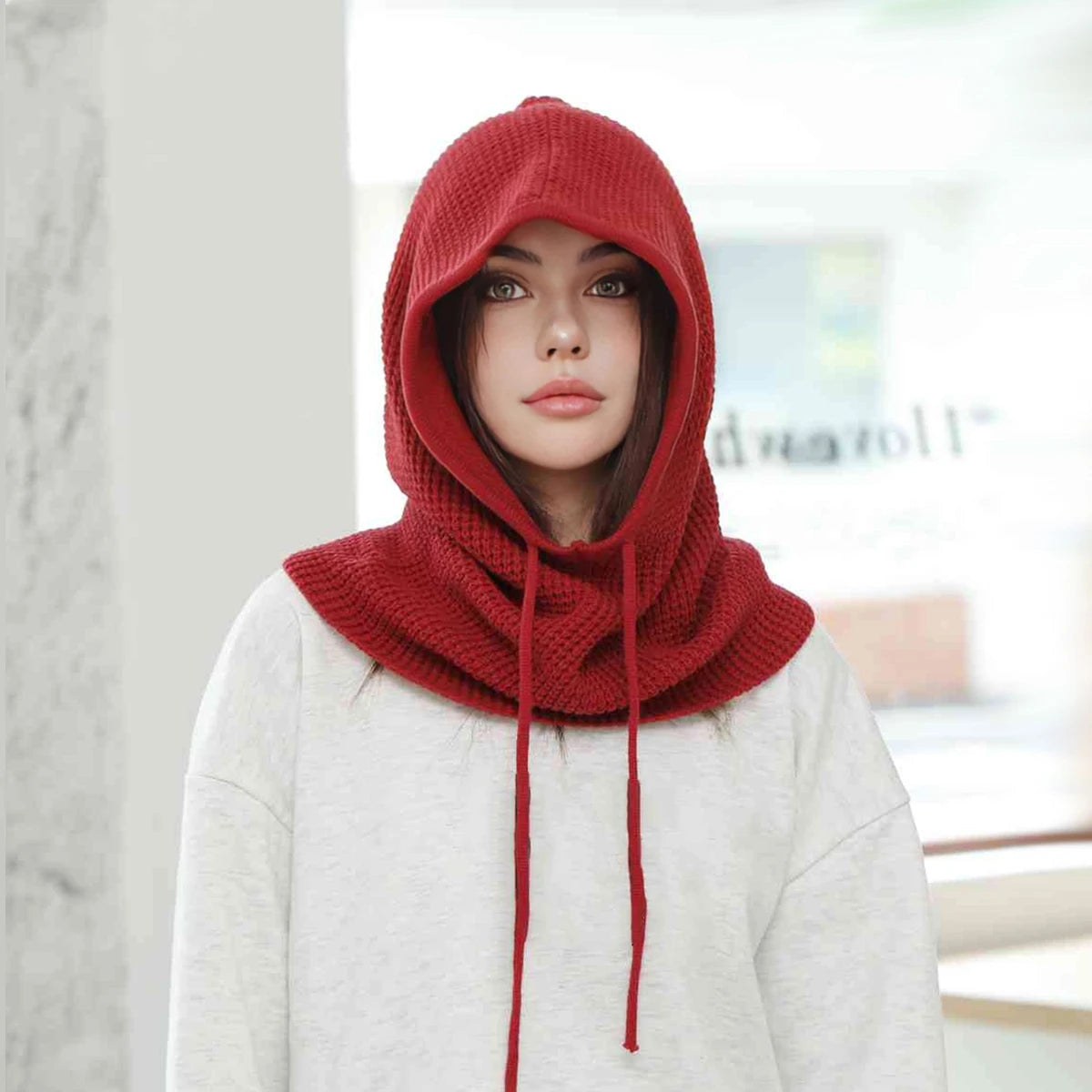 A Women Winter Beanie Hats One-Piece Knit Balaclavas Mask  Neck Circle Scarf Ski Snow Hat