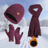 3Pcs/Set Warm Knitted Hat Winter Windproof Neck Protection Beanies Hat Outdoor Soft Scarf Gloves Set Men Women