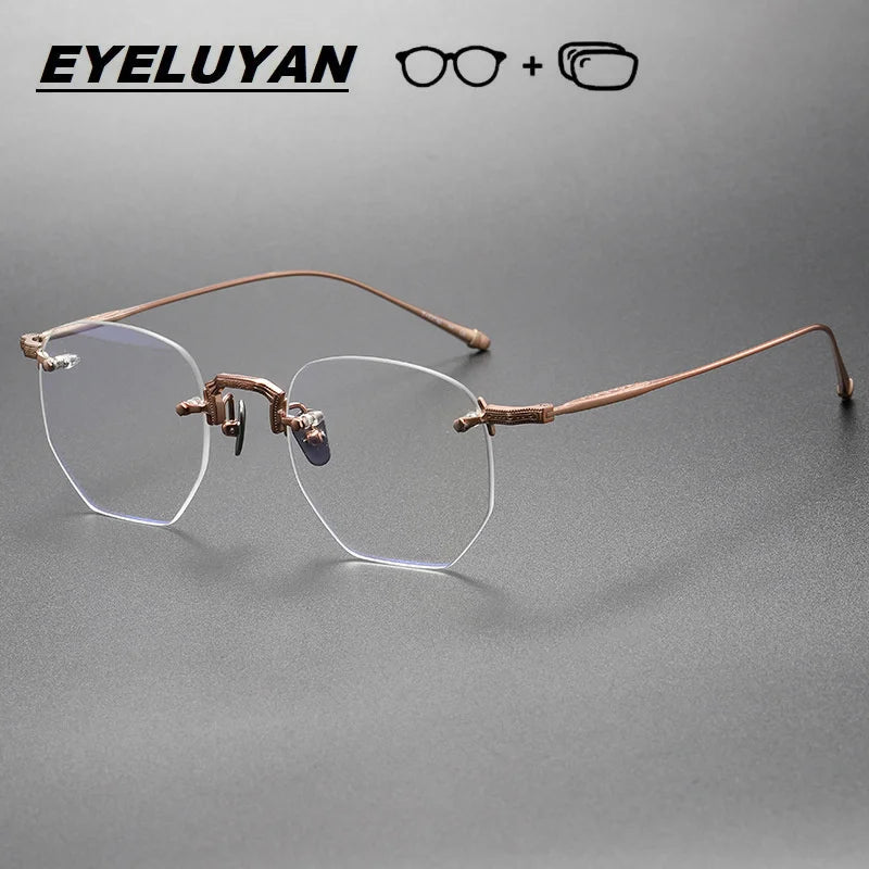 EYELUYAN Prescription Glasses 1.61 MR-8 Anti Radiation Aspheric Lens Myopia Optical Rimless Eyeglasses Pure Titanium Frame