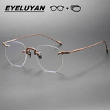 EYELUYAN Prescription Glasses 1.61 MR-8 Anti Radiation Aspheric Lens Myopia Optical Rimless Eyeglasses Pure Titanium Frame