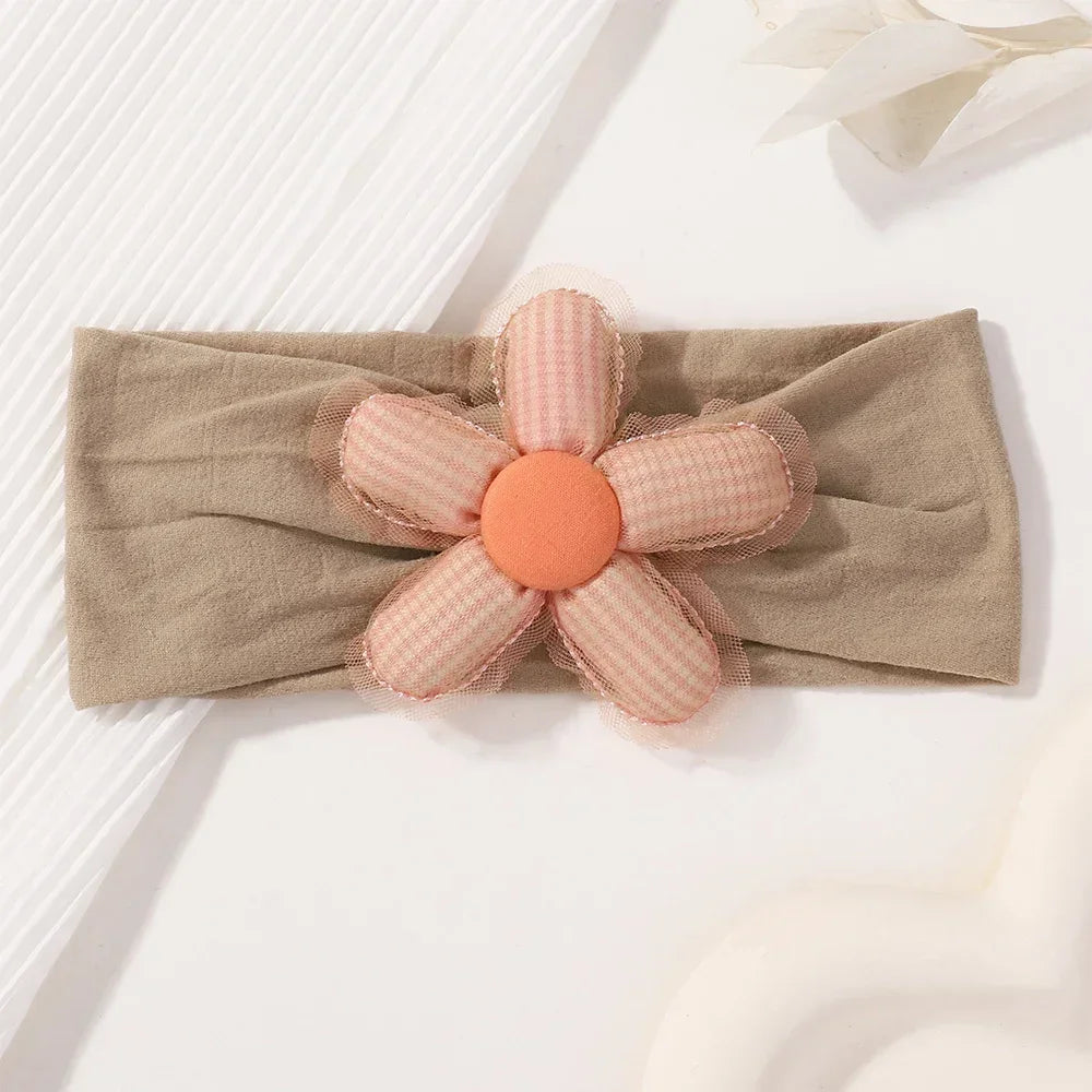 1Pc Baby Nylon Headscarf Astique Suitable Newborn Girl Flower Handmade Headband Elastic Hairband Turban Toddler Hair Accessories