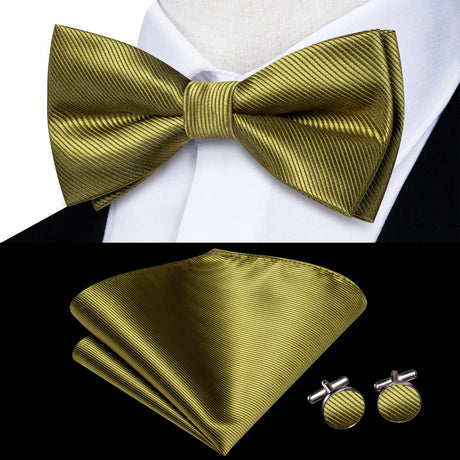 Dropshipping Solid Silk Mens Bow Tie Hanky Cufflinks Set Pre-tied Butterfly Knot Bowtie Wholesale for Male Wedding Business