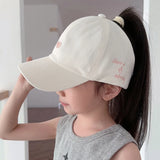 Love Heart Kids Baseball Caps Adjustable Large Brim Sun Hat Solid Color Hollow High Ponytail Caps for Boys Girls