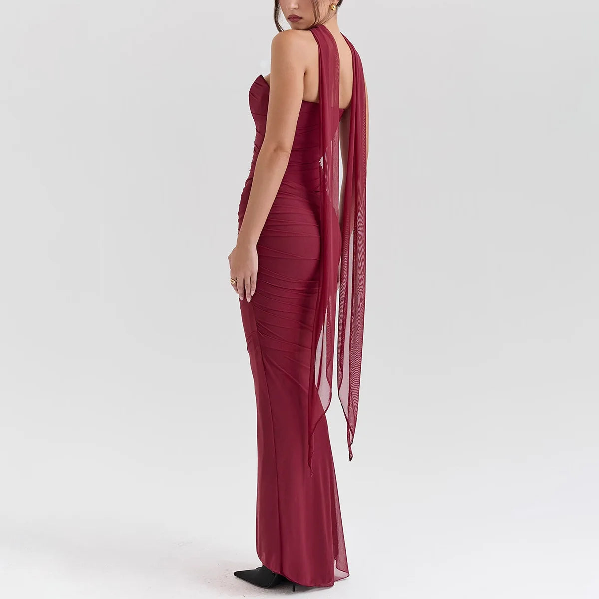 Suninheart Elegant 2 Pieces Dress Set with Scarf Women Fashion Matching Sets Sexy Cropped Top and Long Dress Set Casual Dress