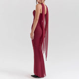 Suninheart Elegant 2 Pieces Dress Set with Scarf Women Fashion Matching Sets Sexy Cropped Top and Long Dress Set Casual Dress