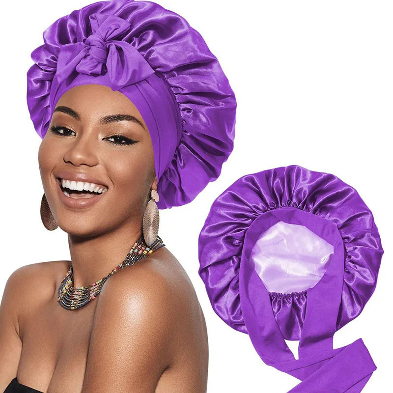 Double Layer Satin Hair Cap For Sleeping Bonnets For Women Round Haircare Women Headwear Night Hat Reversible Head Cover