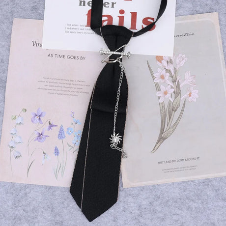 Hand Made Black Ribbon Tie Crystal Rhinestone Jewelry Men White Shirts College Girl Boys Collar Neck Ties Uniform Women Necktie