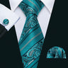 Noverlty Teal Silk Necktie For Men Solid Luxury Brand Suit Pocket Square Cufflinks High Quality Tie Set Wedding Party Barry.Wang