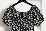 Mini robes d'été pour femmes, mode féminine, imprimé floral, en mousseline de soie, froncée, manches courtes bouffantes, robe décontractée