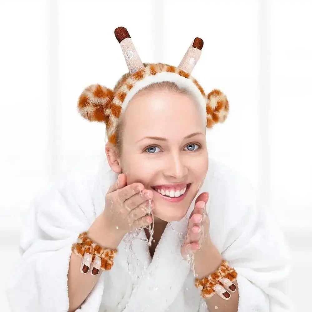 Cute Giraffe Headbands Wash Face Hair Hoops Hairbands Elastic Absorbent Wristband Skincare Hair Bands Makeup Face Wash Headbands
