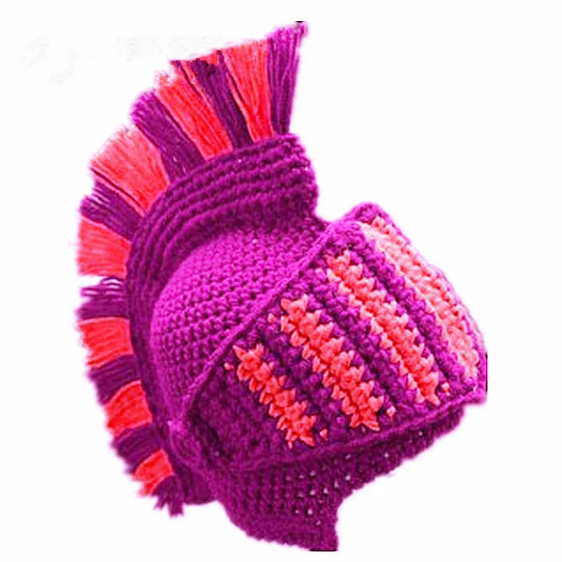 Warm Winter Handmade Funny Hats Original Red Tassel Roman Knight Helmet Mask Beanies Cosplay Caps Men's Women's Gag Party Gifts