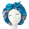 Soft Silky Print Satin Bonnet for Women Large Nightcap with Long Satin Ribbon Tie Band Bonnet Adjustable Wide Band Head Wrap Hat
