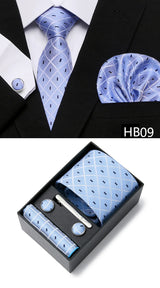 Gravatas For Men Newest design Silk Tie Handkerchief Cufflink Set Necktie Box Striped Blue Office