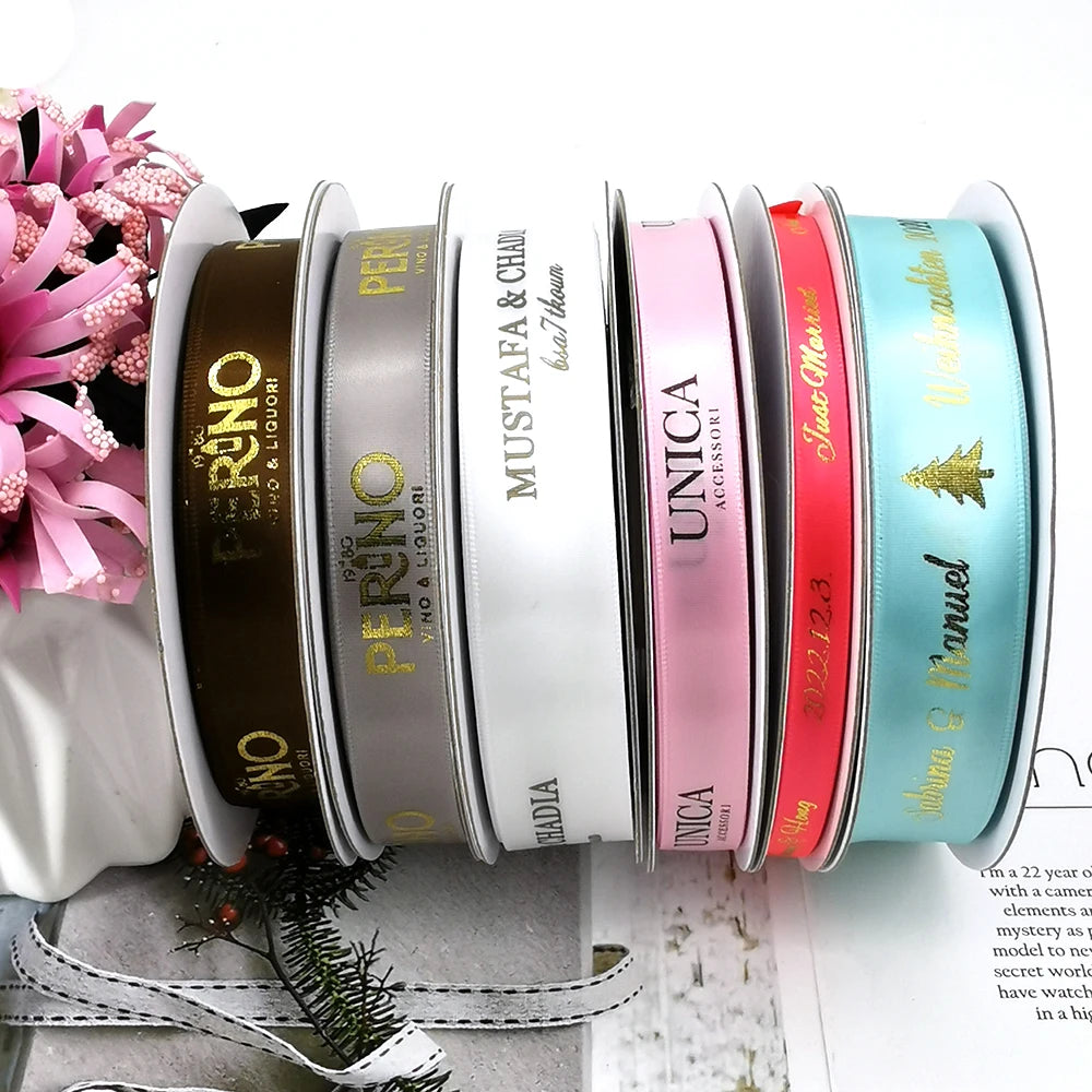 10mm-75mm Custom Printed Ribbon Personal Logo Polyester Rubban Giftbox Baking Wrap Wedding Birthday Anniversary DIY Bracelet