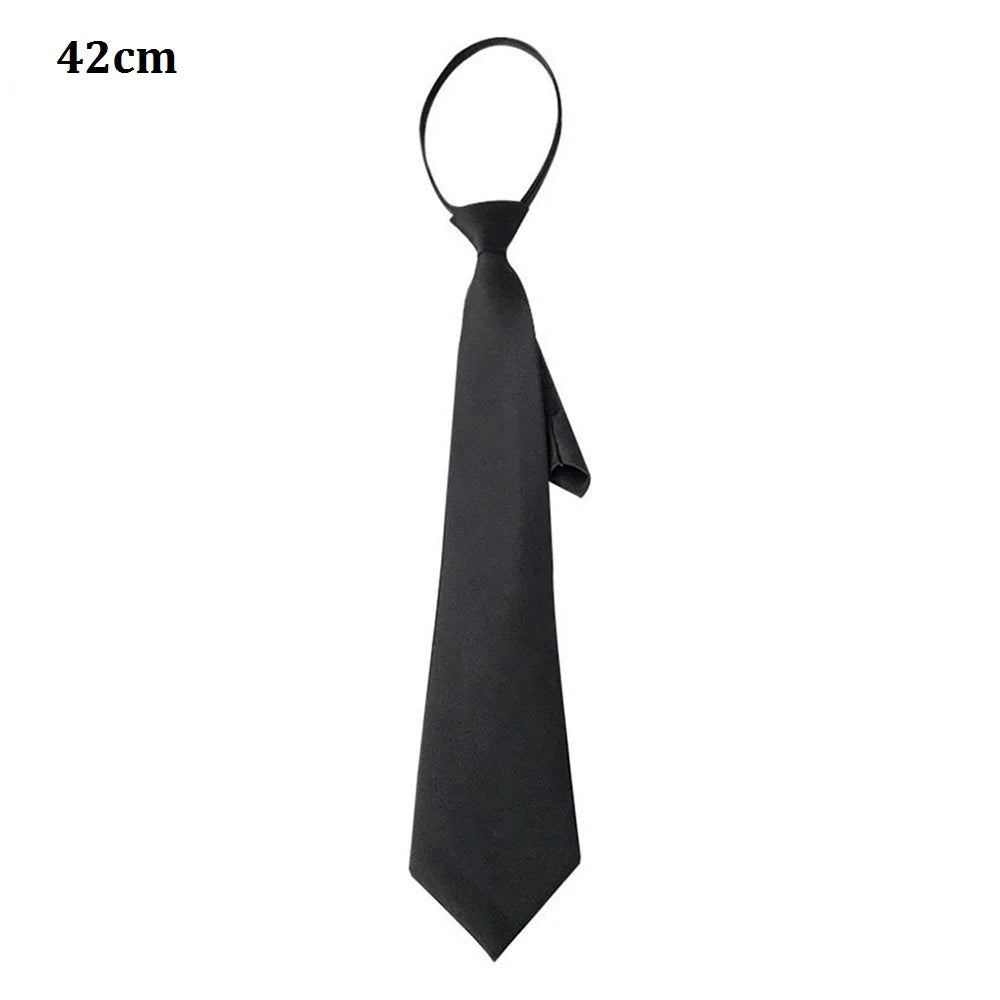 Pre-Tie Zipper Necktie Men Women Slim Narrow Neck Tie Retro Color Safety Clip Tie Business Funeral Butler Matte Black Tie