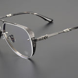 Anti Blue Light Lenses Titanium Eyeglass Frame Rectangular Full Frame Fashionable Carved Optical Prescription Glasses Unisex