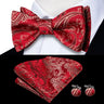 Hi-Tie Silk Mens Self Bow Tie Hanky Cufflinks Set Blue Red Gold Black White Male Jacquard Butterfly Knot Bowtie Wedding Business