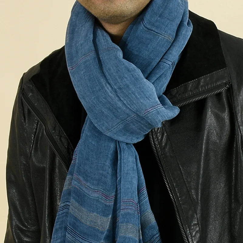 Foreign Trade European and American Men's 2022 New Yarn-Dyed Striped Scarf Men's Winter Solid Color Cotton and Linen Scarf Facto