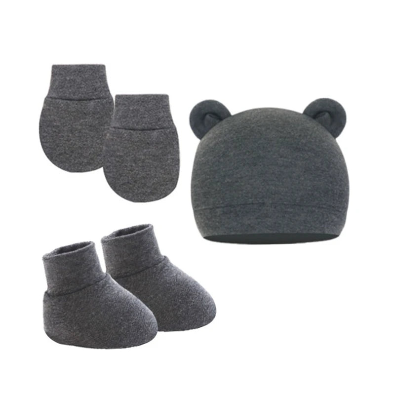 Newborn Hat+Gloves+Socks Set for Baby Boy Girl Cotton Baby Beanie Fall Casual Photography Props Soft Headwear Infant Nightcap