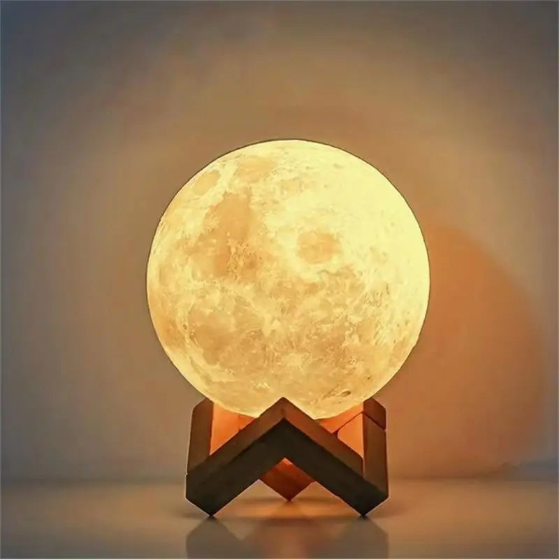 LED Night Light Moon Lamp DIY Starry Lamp Full Moon 3D Lamp Bedroom Decor Kids Birthday Gift Battery Power with Wooden Stand