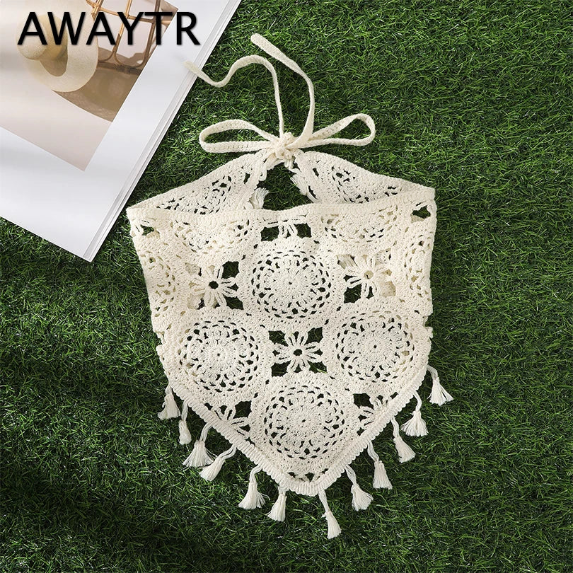 Floral Hair Bandana Knitted Head Kerchief Women Bandana Handmade Crochet Hair Scarf Triangled Headband Headwear
