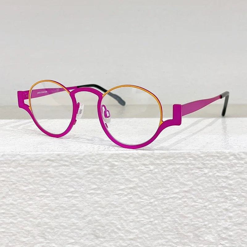 High Quality Japanese Retro Red Patchwork Round Pure Titanium Glasses Frames Men Eyeglasses Women Customizable lenses