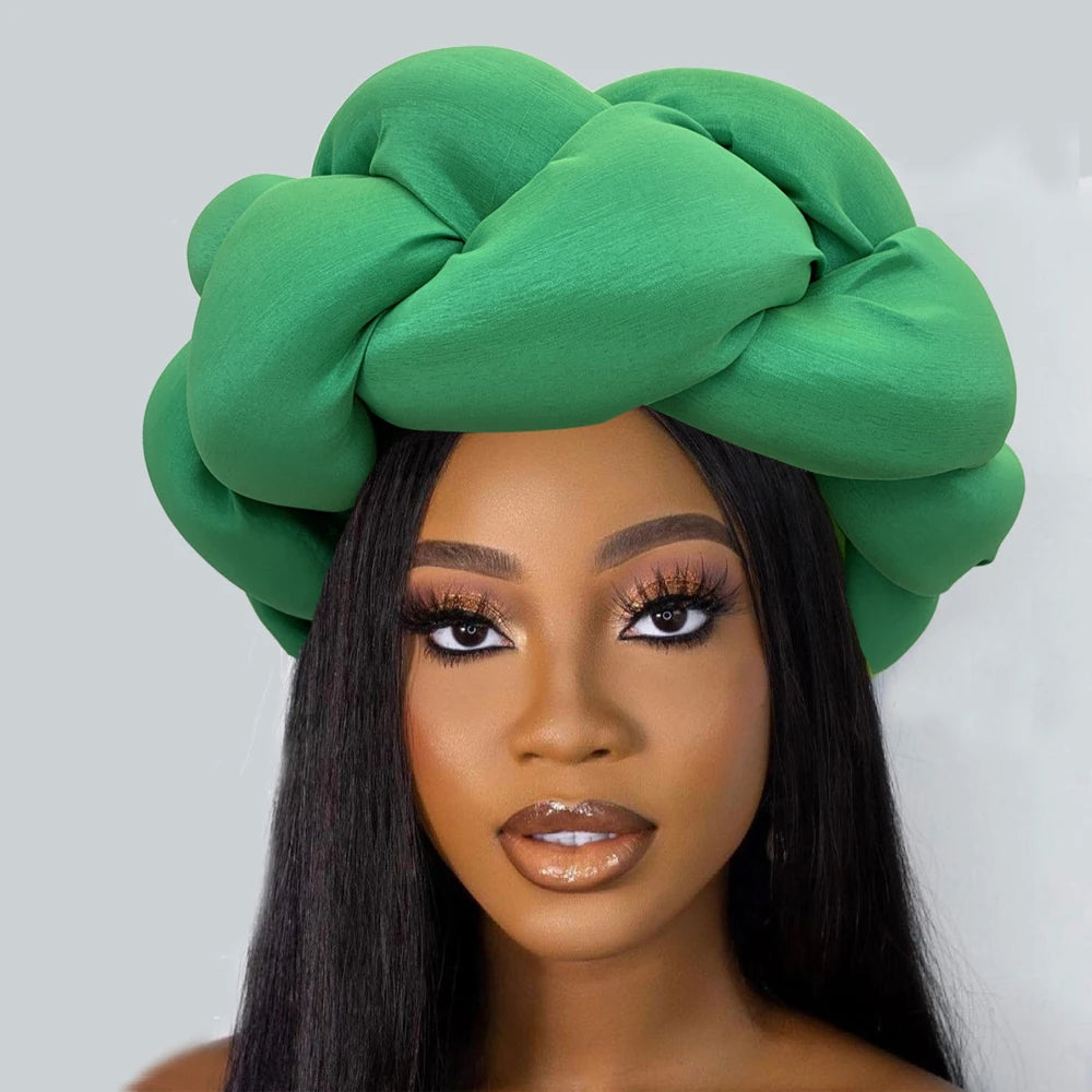 Exaggerated Big Braid Head Band African Raw Silk Turban Cap for Women Nigeria Wedding Party Headpiece Female Headband