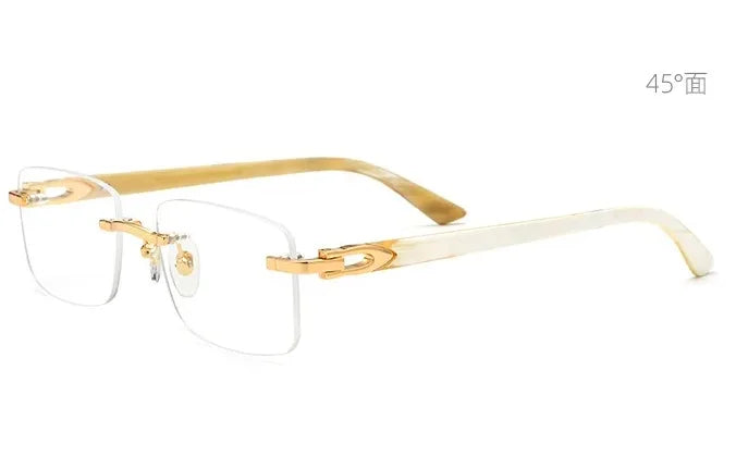 Frameless Horn Pure Titanium Glasses Frame with High-grade Natural White Horn Temples Can Be Matched with Myopia and Presbyopia.