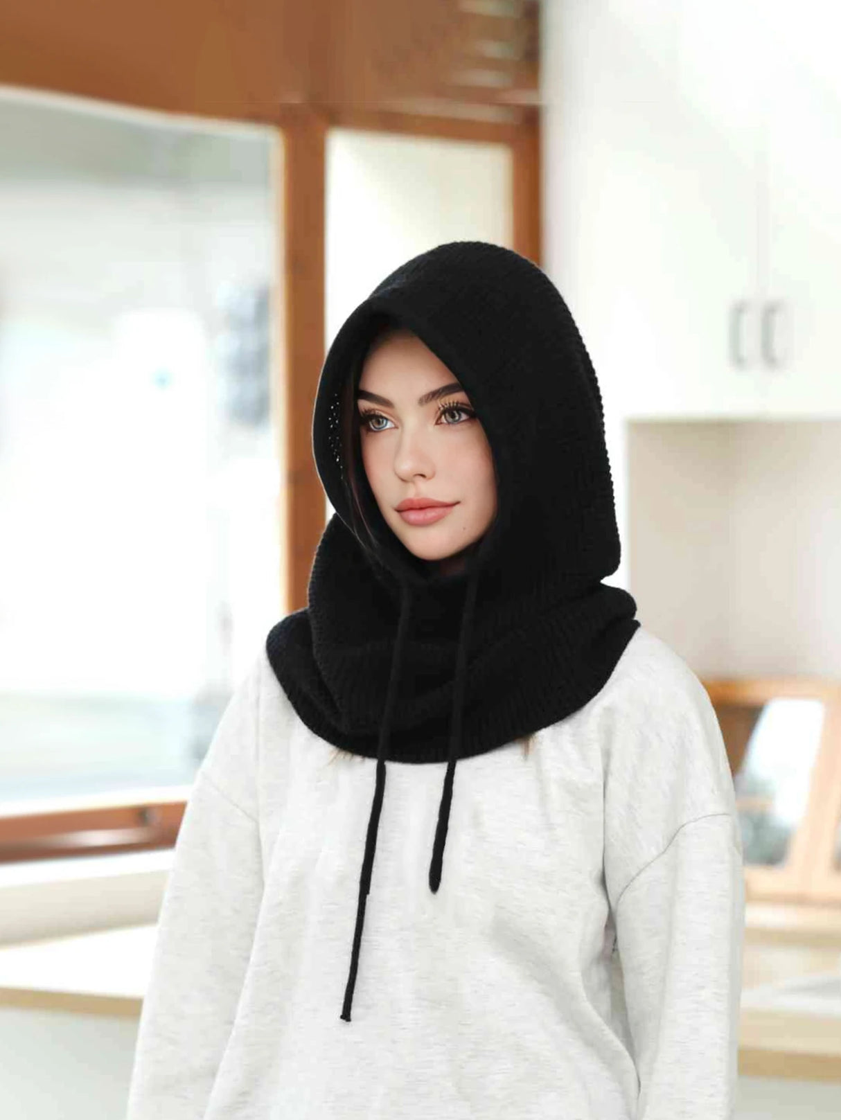 A Women Winter Beanie Hats One-Piece Knit Balaclavas Mask  Neck Circle Scarf Ski Snow Hat