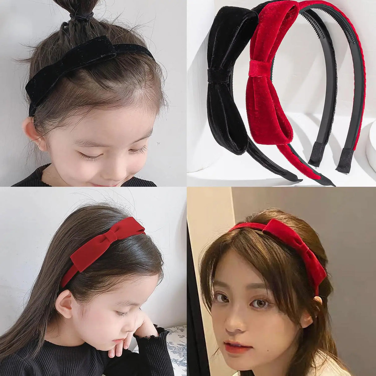 Women Velvet Bowknot Hairbands Red Black Elegant Party Headbands Korean Headwear Vintage Head Hoop Photo Props Accessories