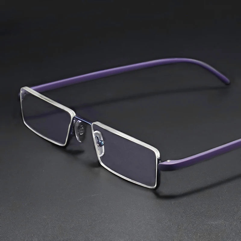 Men Women Metal Blue Light Blocking Reading Glasses with Case TR90 Half Frame HD Prescription Eyewear Presbyopia Diopter
