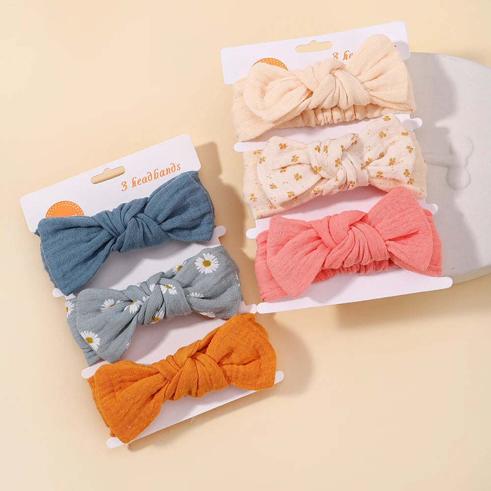 3Pcs/set Elastic Soft Headband for Baby Hair Accessories Newborn Bows Headwear Printing Toddler Bandage Ribbon Bowknot Headscarf