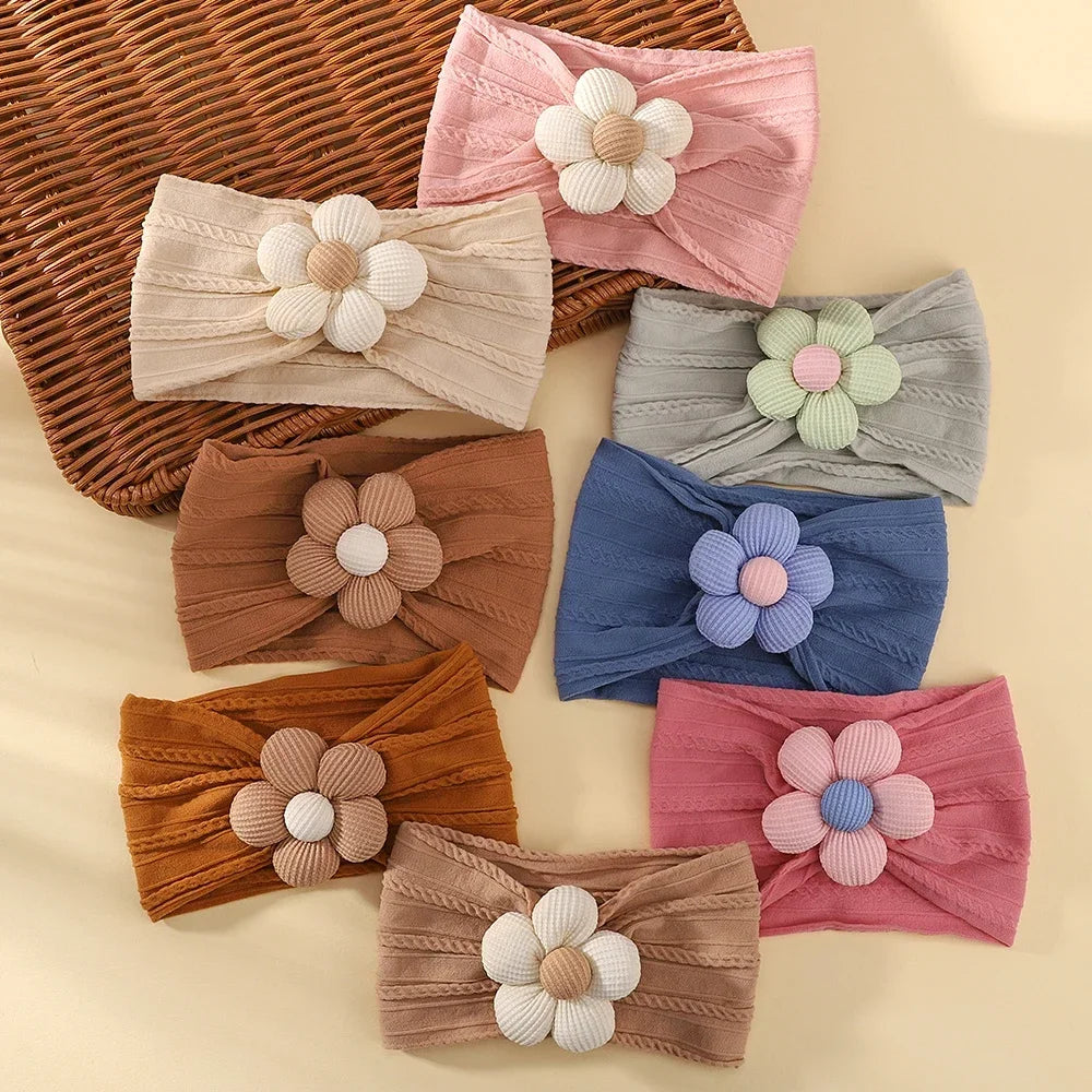 1Pc Baby Nylon Headscarf Astique Suitable Newborn Girl Flower Handmade Headband Elastic Hairband Turban Toddler Hair Accessories